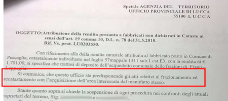 Ricostruzione catastale di area privata occupata da deposito idrico pubblico