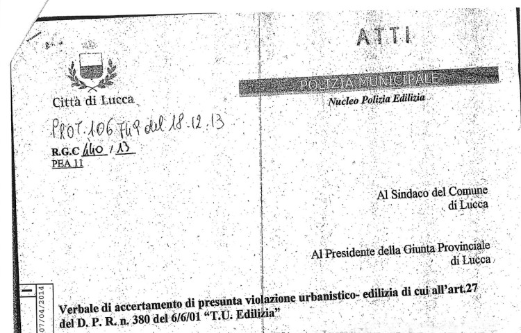 Verbale dei Vigili Urbani relativo a verifiche edilizie a Lucca